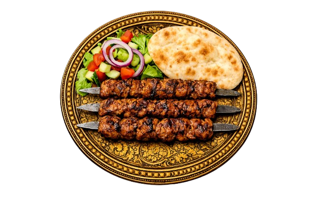Afghan kabab platter with naan and salad